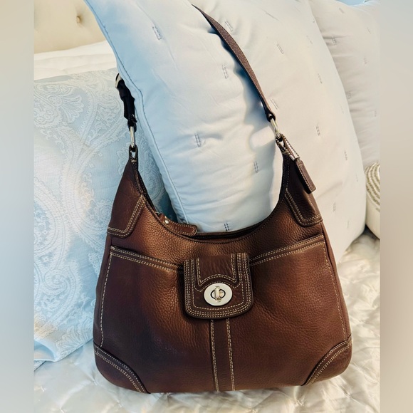 Coach Brown Pebbled Leather Y2K Hamilton Hobo Shoulder Bag w/ Twist Turn Lock - Picture 1 of 8